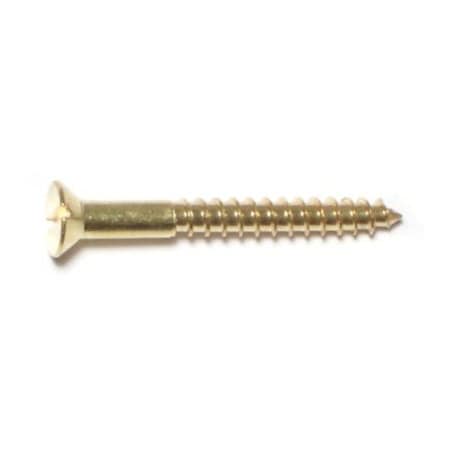 Midwest Fastener Wood Screw, #6, 1-1/4 in, Plain Brass Flat Head Slotted Drive, 25 PK 61896
